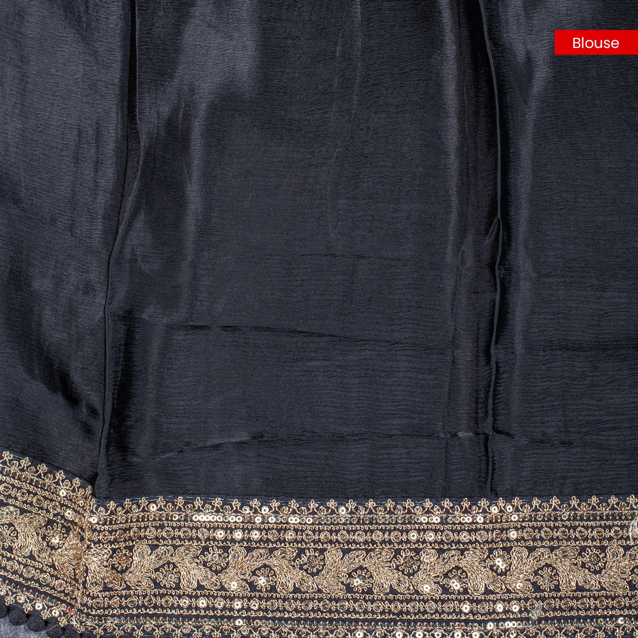 Pure Handloom Imported Italian Crepe Saree with Rich Floral Embroidery - Black