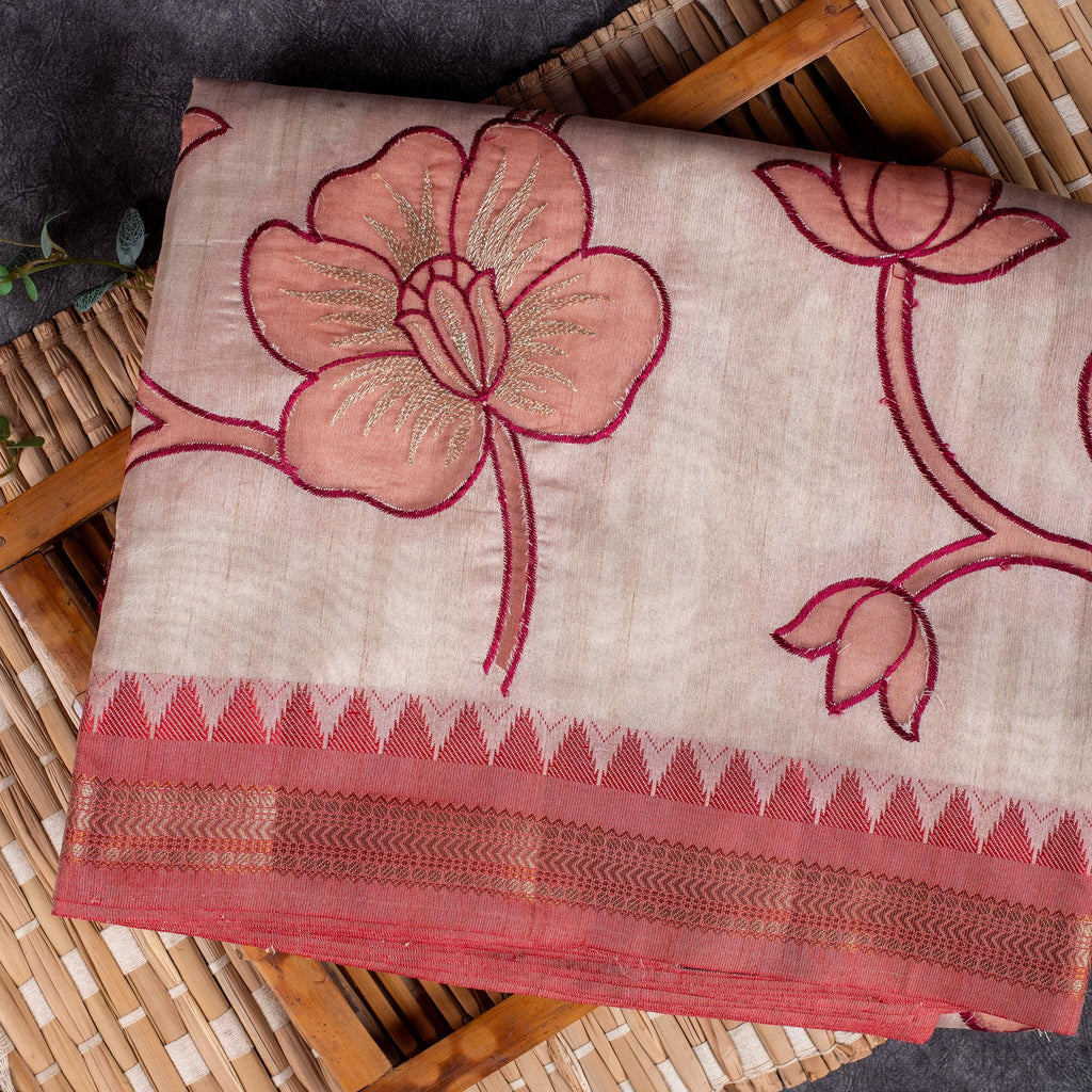 Semi Tussar Silk Saree – Vidarbha Style with Applique Work - Kleem Boutique