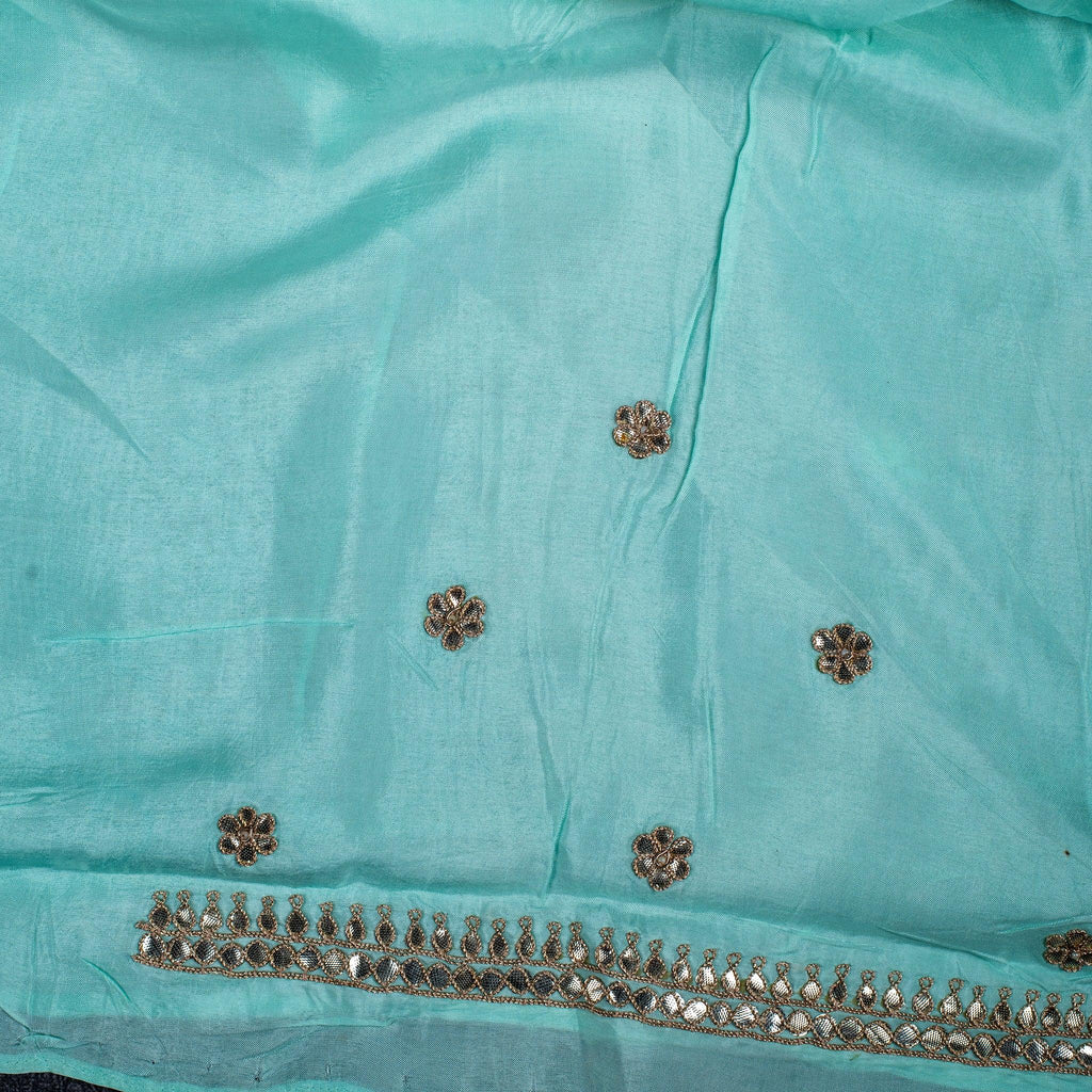 Green Tissue Soft Organza Saree with Rose Embroidery & Gota Patti -  Green