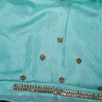Green Tissue Soft Organza Saree with Rose Embroidery & Gota Patti -  Green