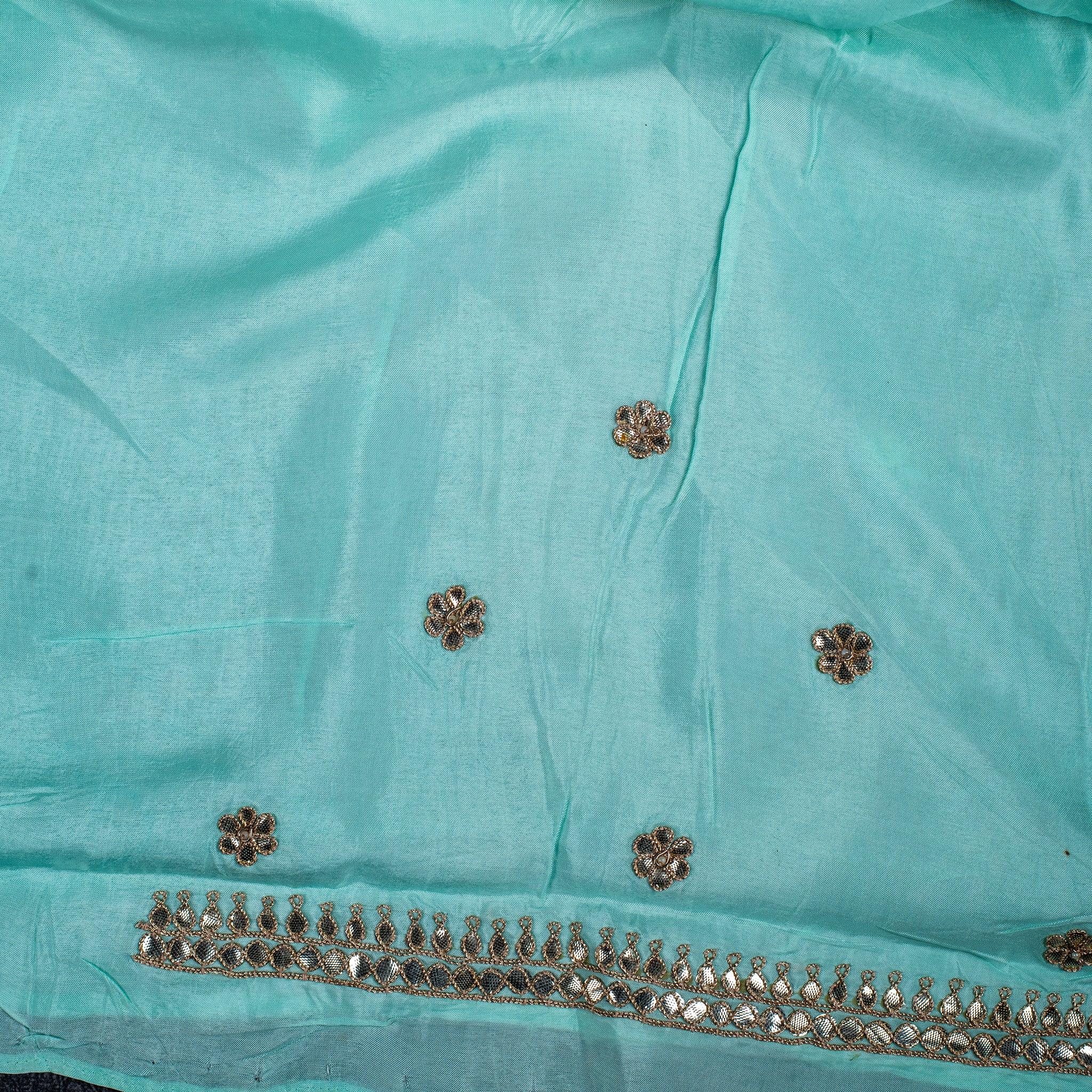 Green Tissue Soft Organza Saree with Rose Embroidery & Gota Patti -  Green