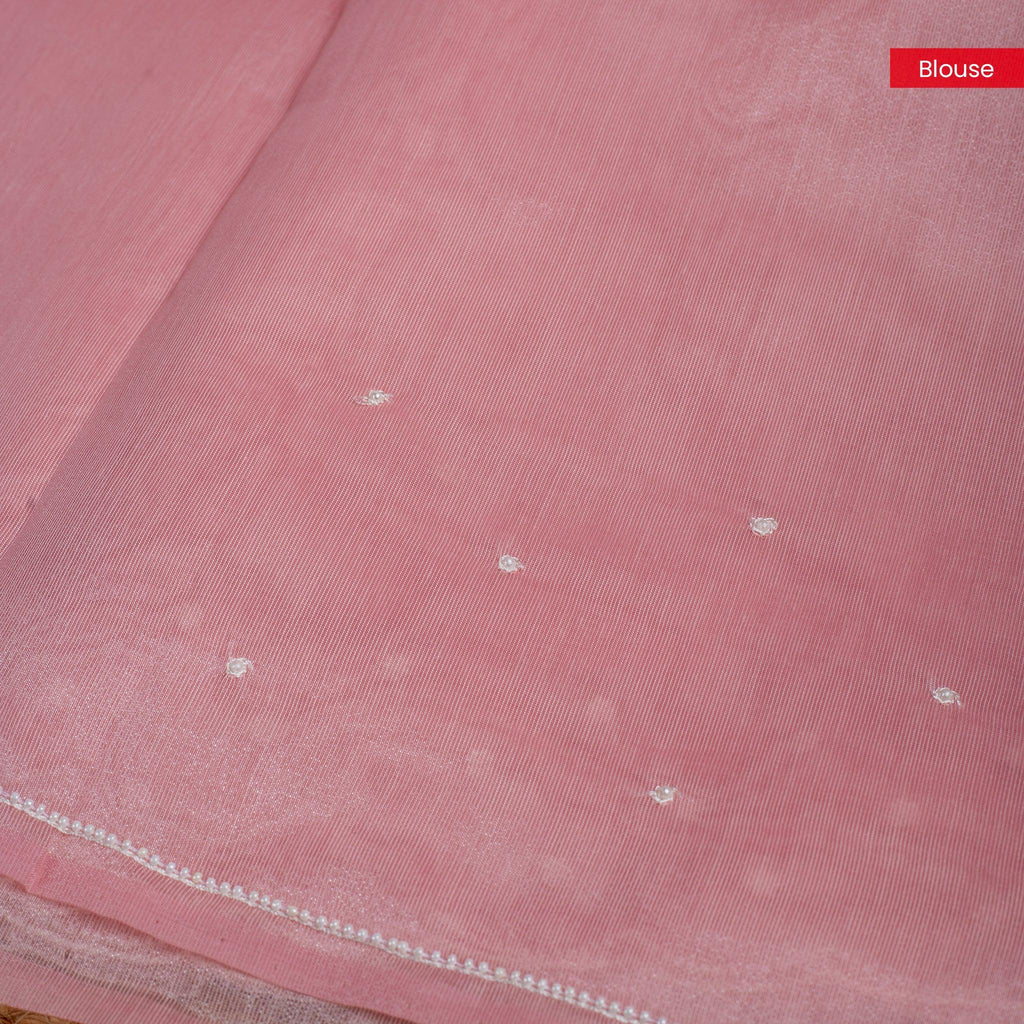 Jute Tissue Silk Saree with Mothi Embroidery – Blush Pink - Kleem Boutique