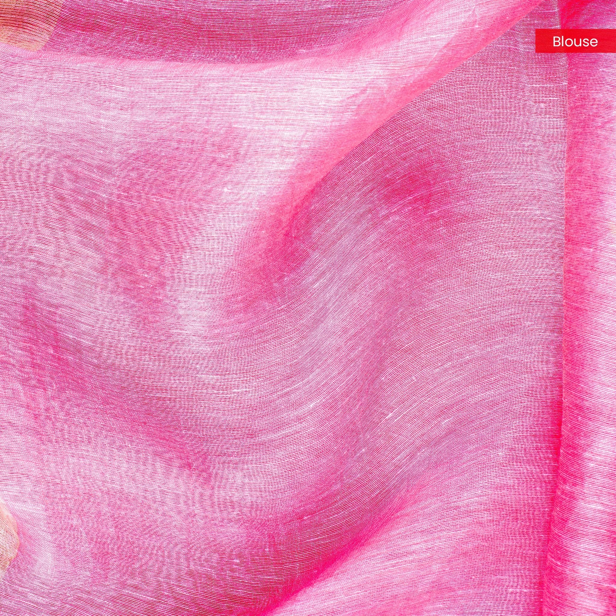 Matka Silk Jamdani Saree – Handwoven Artistic Elegance - Baby Pink - Kleem Boutique