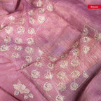 Linen Tissue Silk Saree with Floral Embroidery - Soft Purple - Kleem Boutique