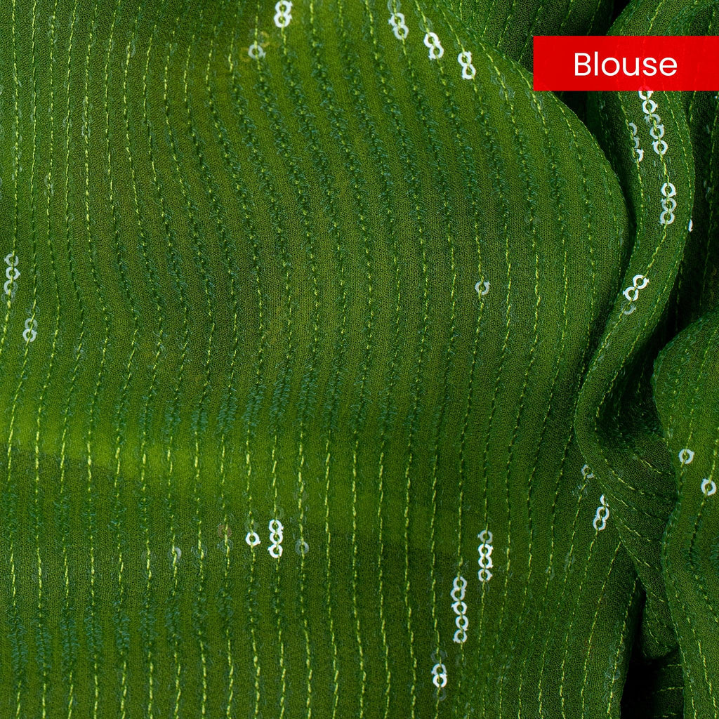 Pure Handloom Kora Silk Saree with Sequins Embroidery – Parrot Green