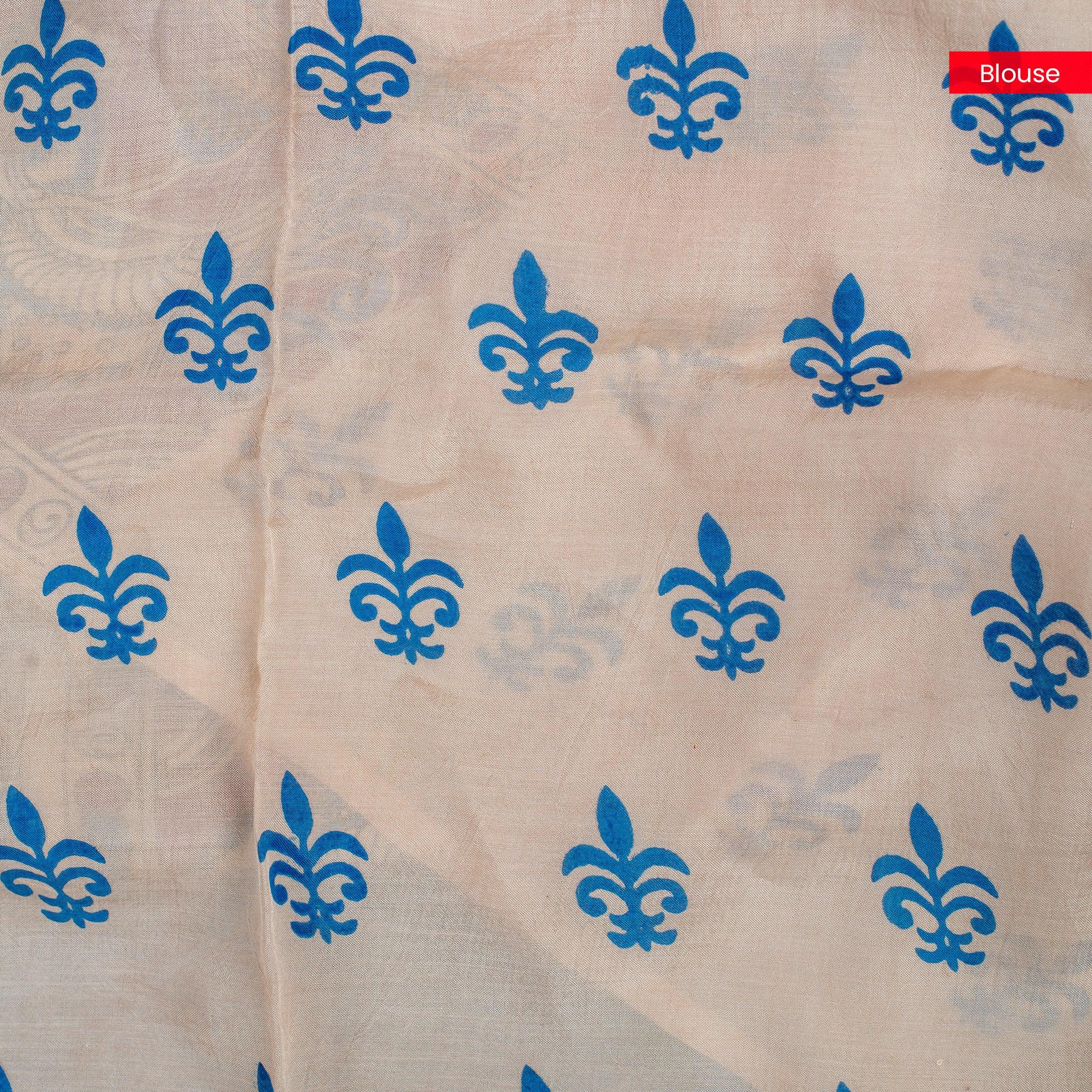 Pure Handloom Dye Silk Saree with Bird Printed Border - Beige - Kleem Boutique