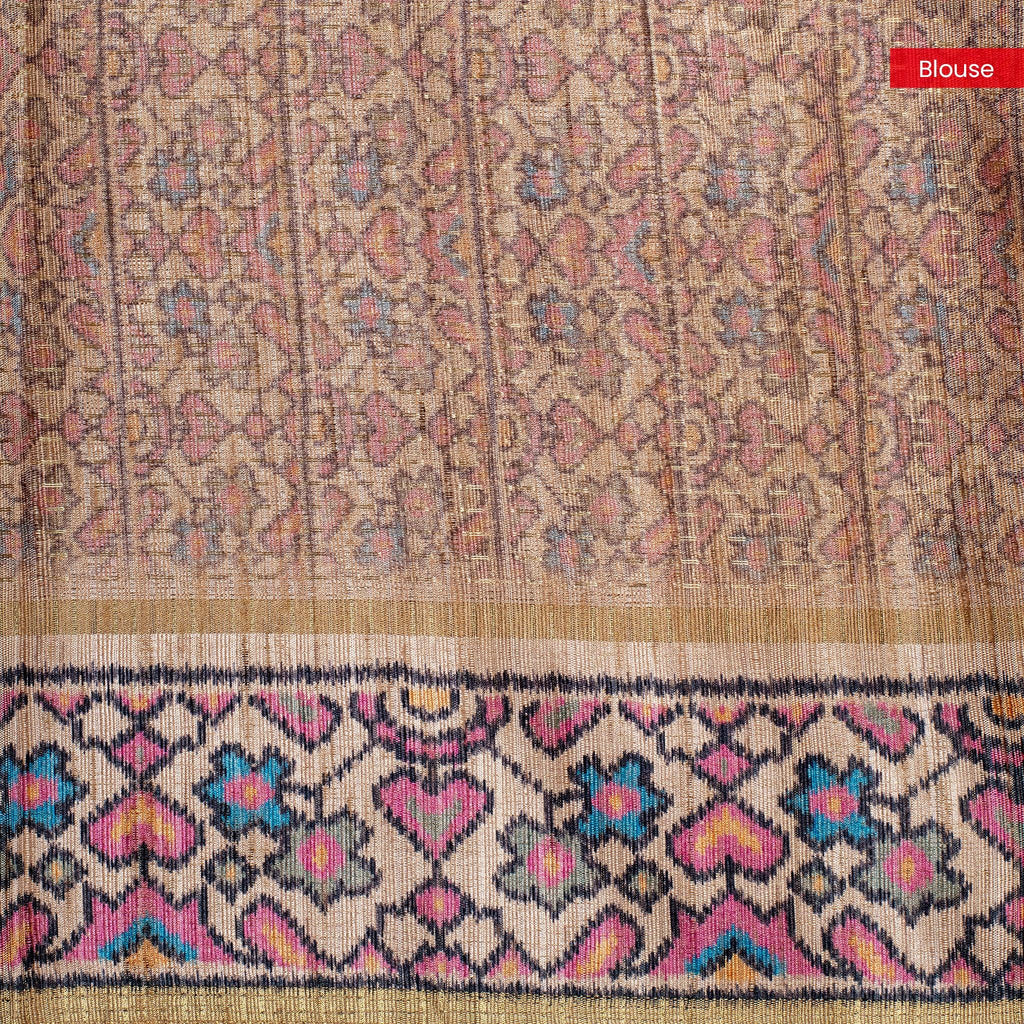 Semi Tussar Silk Saree – Zari Dotted Lines with Contrast Pallu - Kleem Boutique