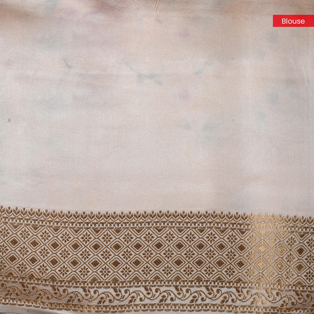 Handloom Masaroo Crepe Silk Saree with Digital Prints – Cream - Kleem Boutique