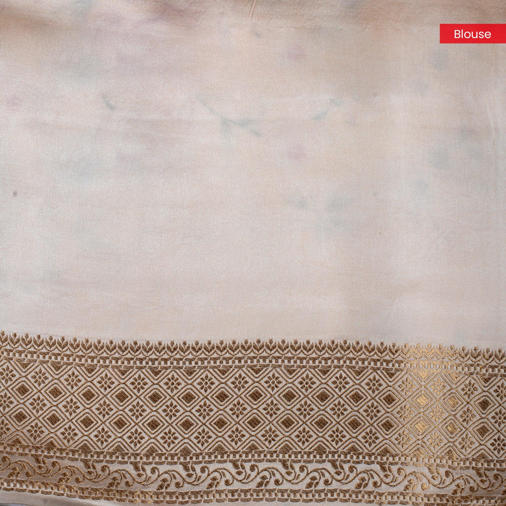 Handloom Masaroo Crepe Silk Saree with Digital Prints – Cream - Kleem Boutique