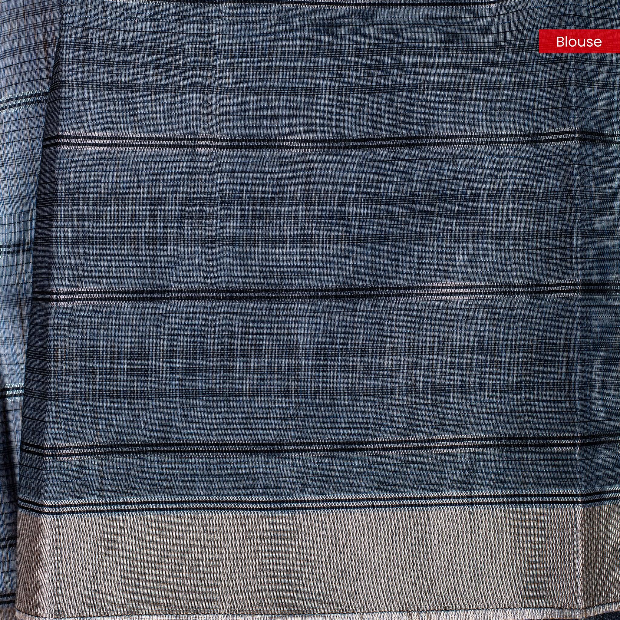 Handloom Cotton Weaving Saree - Grey - Kleem Boutique