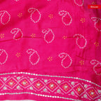 Imported Satin Crepe Saree with Bandhani Print & Hand Embroidery – Off-White & Pink - Kleem Boutique
