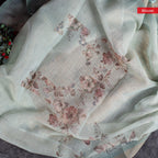 Linen Tissue Silk Saree – Floral Embroidery Highlight -Sea Green - Kleem Boutique
