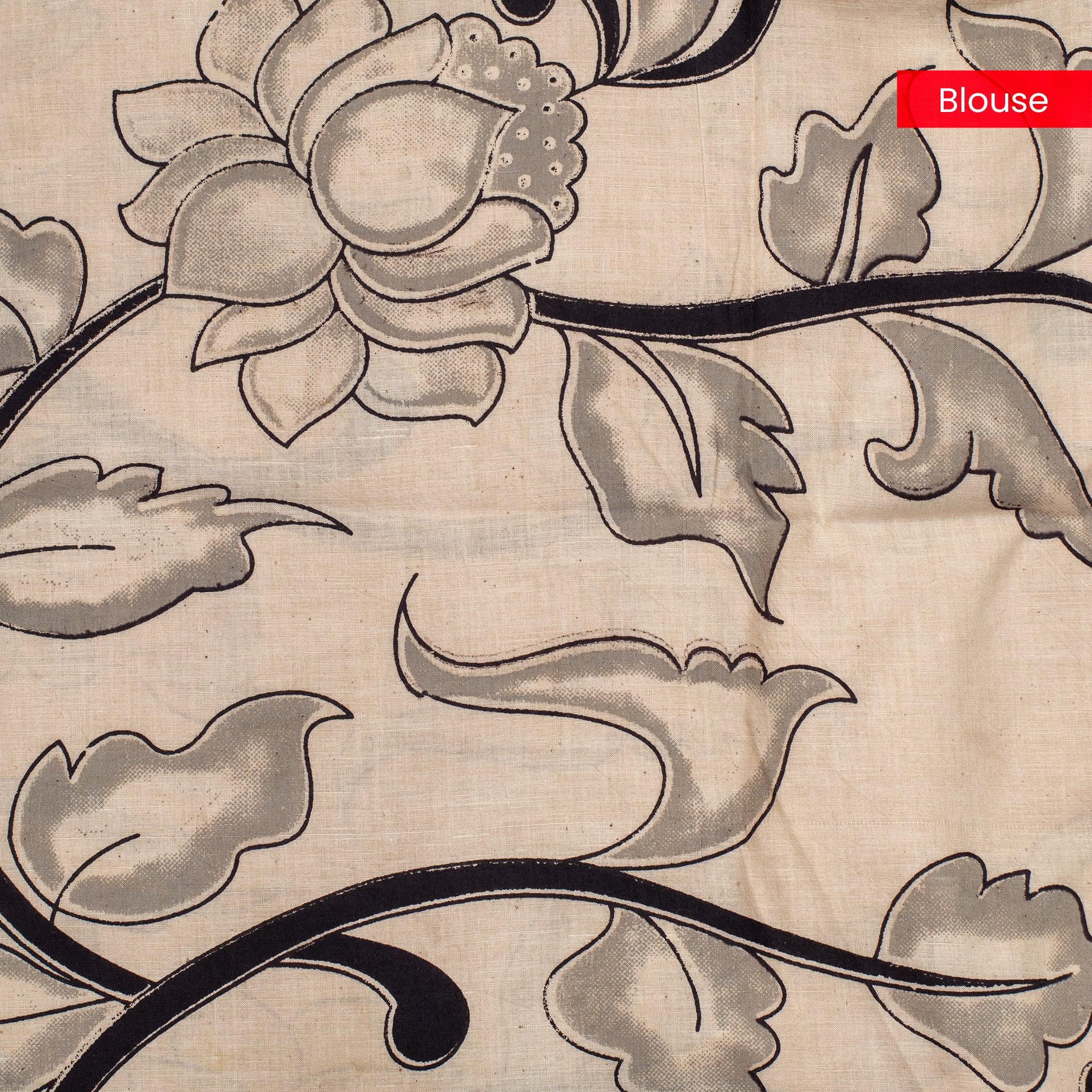 Pure Handloom MG Cotton Saree with Kalamkari Patch Work - Kleem Boutique