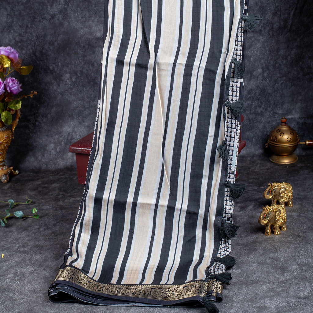 Saundarya Silk Saree – Classic Black & White Combination - Kleem Boutique