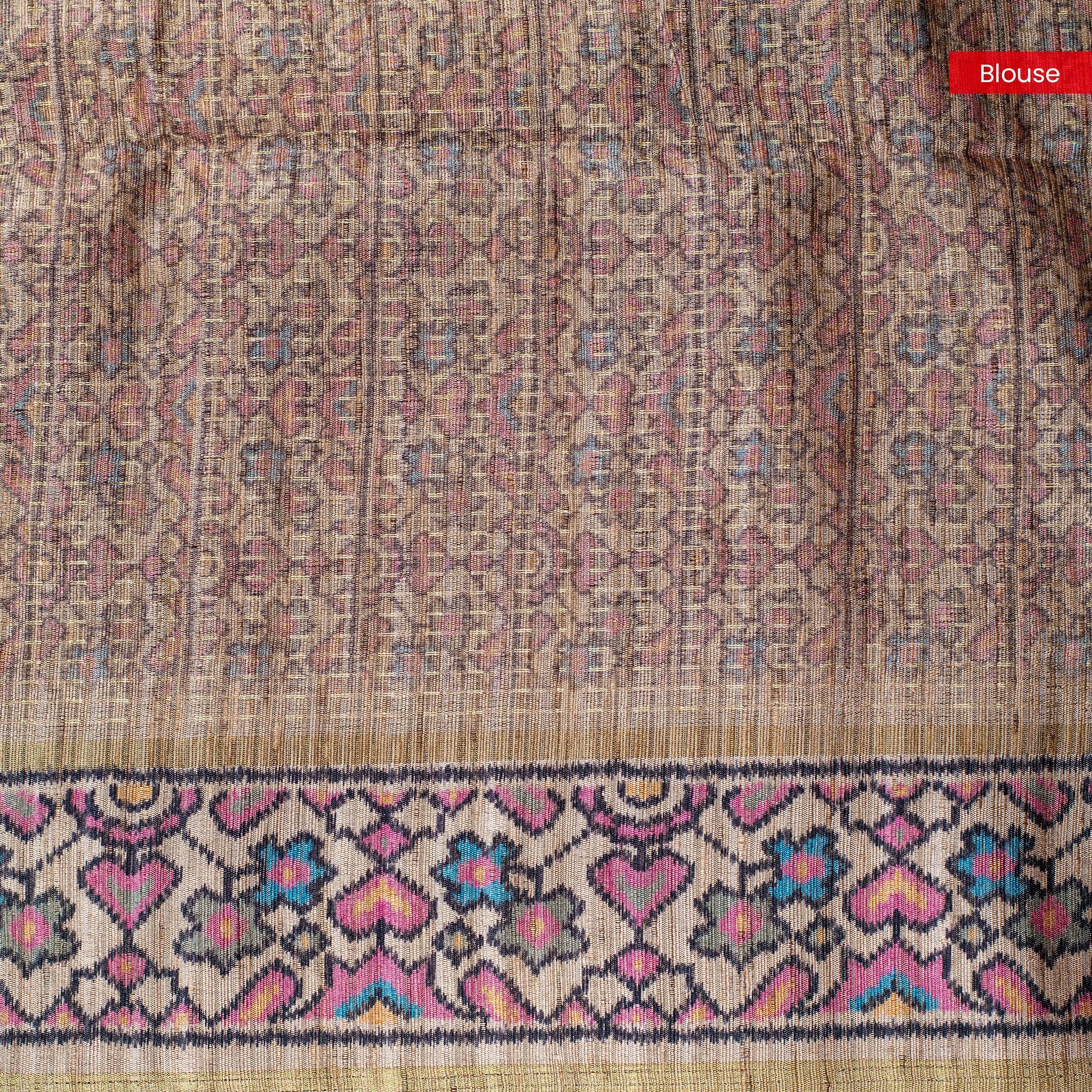 Semi Tussar Silk Saree – Zari Dotted Lines with Contrast Pallu - Kleem Boutique