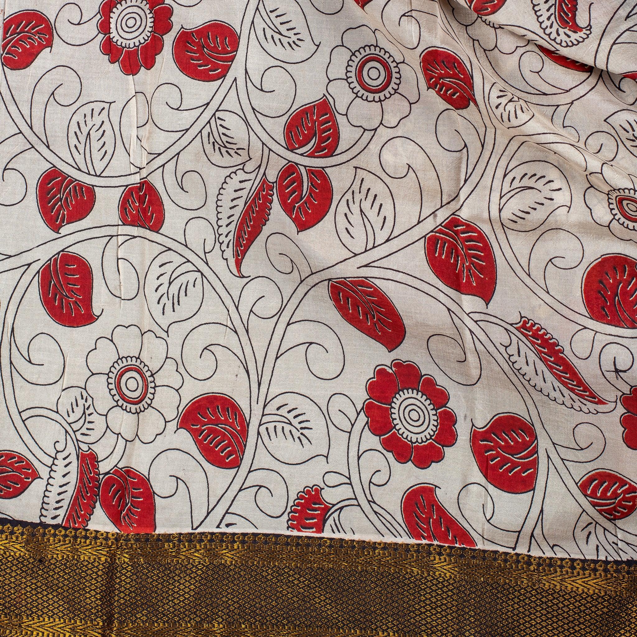 Pure Handloom Nizam Border Silk Saree with Kalamkari Print - Kleem Boutique