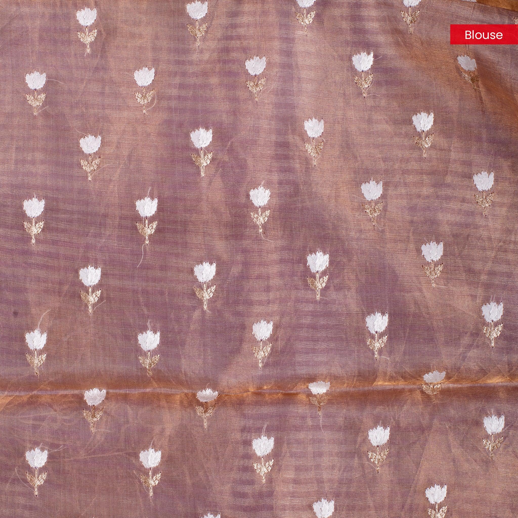Pure Handloom Tissue Kora Saree – Applique & Embroidery Work - Kleem Boutique