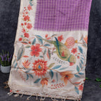 Semi Tussar Silk Saree – Zari Checks with Off-White Floral Pallu - Kleem Boutique