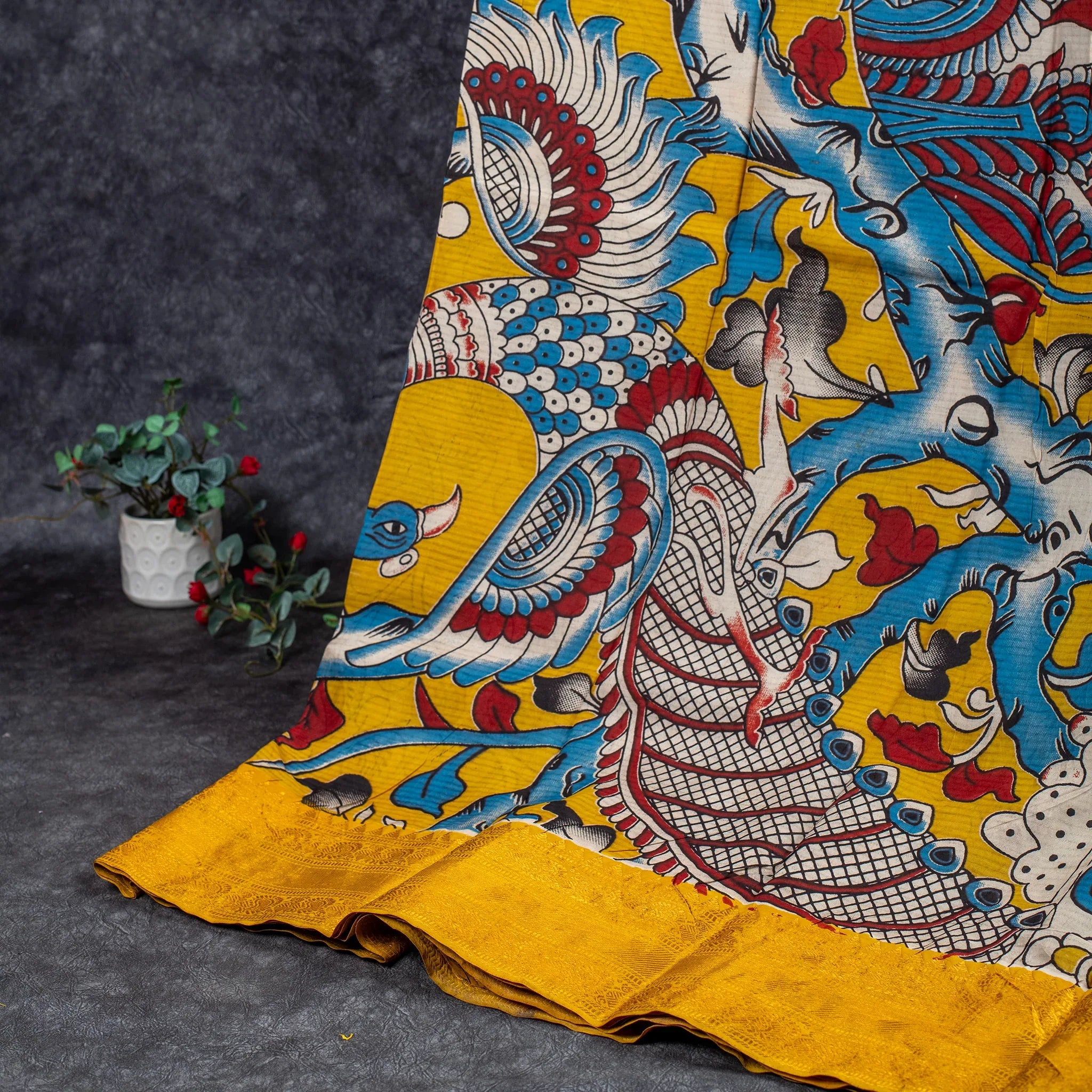 Pure Handloom Kanchi Border Silk Saree with Digital Prints - Powdered Blue - Kleem Boutique