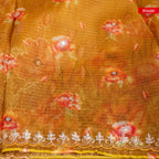Tissue Organza Saree with Zari Lines & Aari Border – Mustard Yellow - Kleem Boutique
