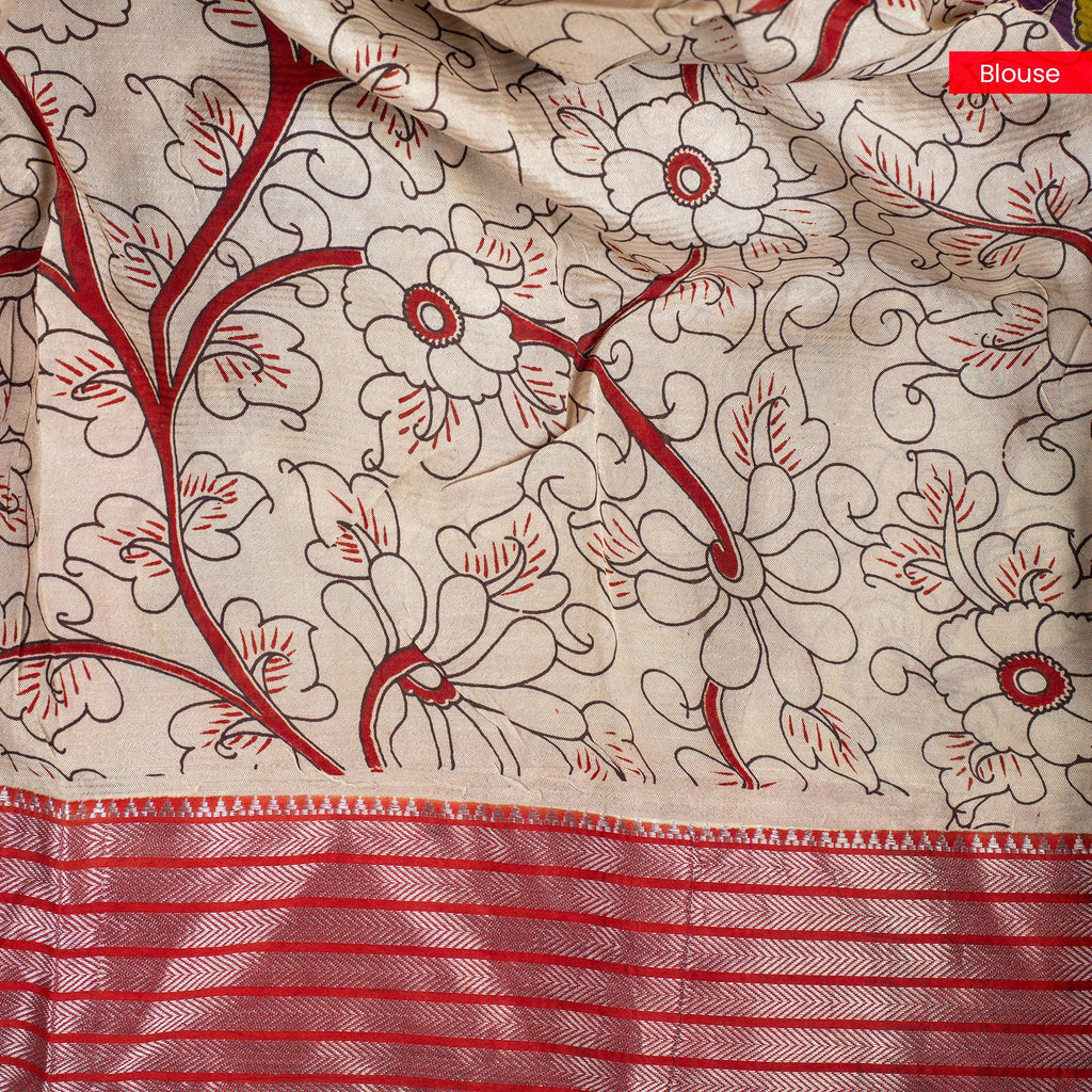 Pure Handloom Kanchi Border Silk Saree with Digital Prints - Violet - Kleem Boutique