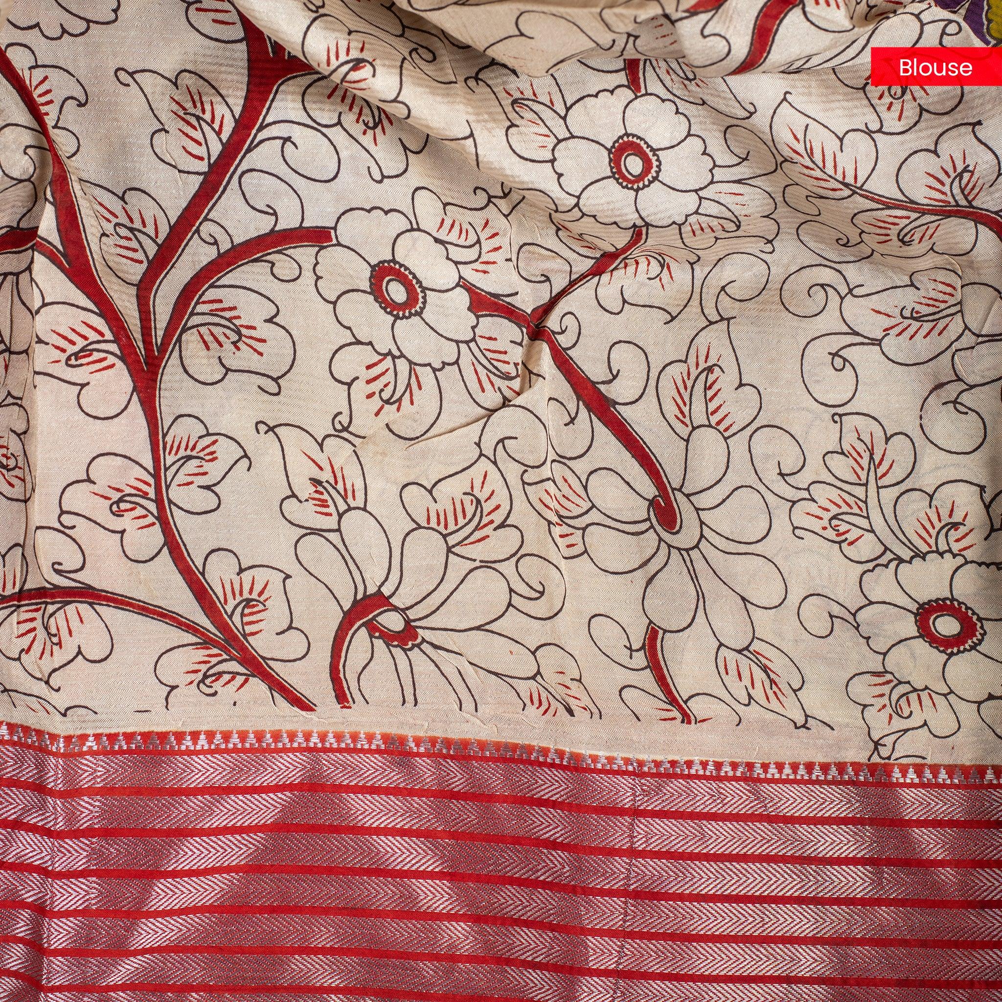 Pure Handloom Kanchi Border Silk Saree with Digital Prints - Violet - Kleem Boutique