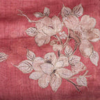 Linen Tissue Silk Saree with Floral Embroidery – Rust Colour - Kleem Boutique