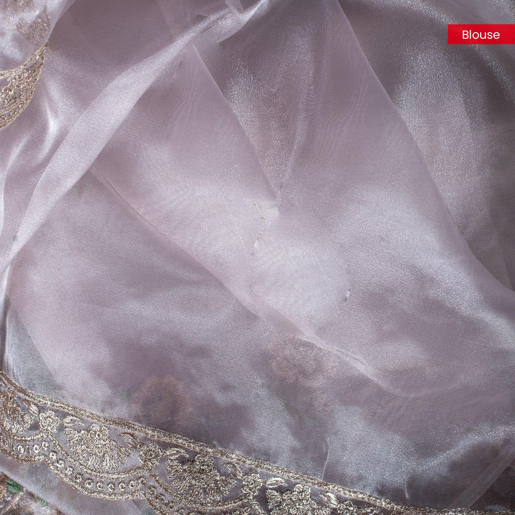 Tissue Kora Saree with Embroidery Work on the Border - Silver - Kleem Boutique