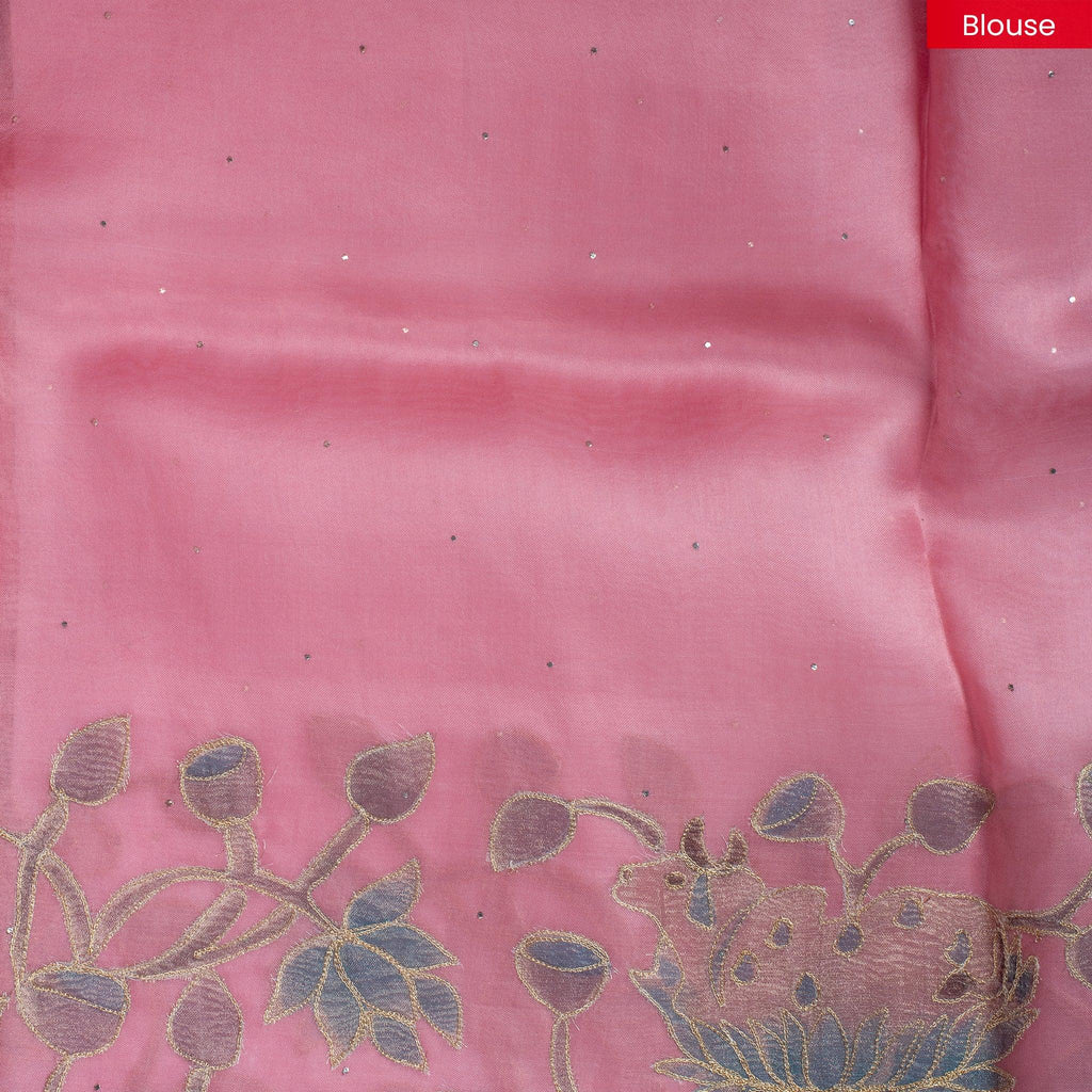 Pure Handloom Kora Saree with Mukesh Work & Floral Digital Print - Kleem Boutique
