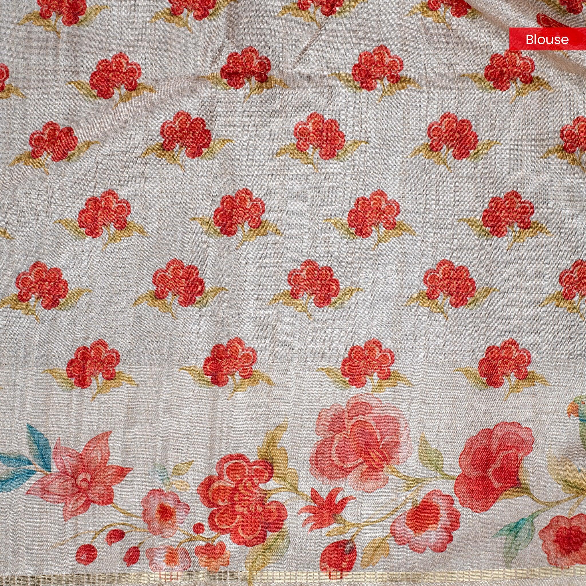 Semi Tussar Silk Saree – Zari Checks with Off-White Floral Pallu - Kleem Boutique