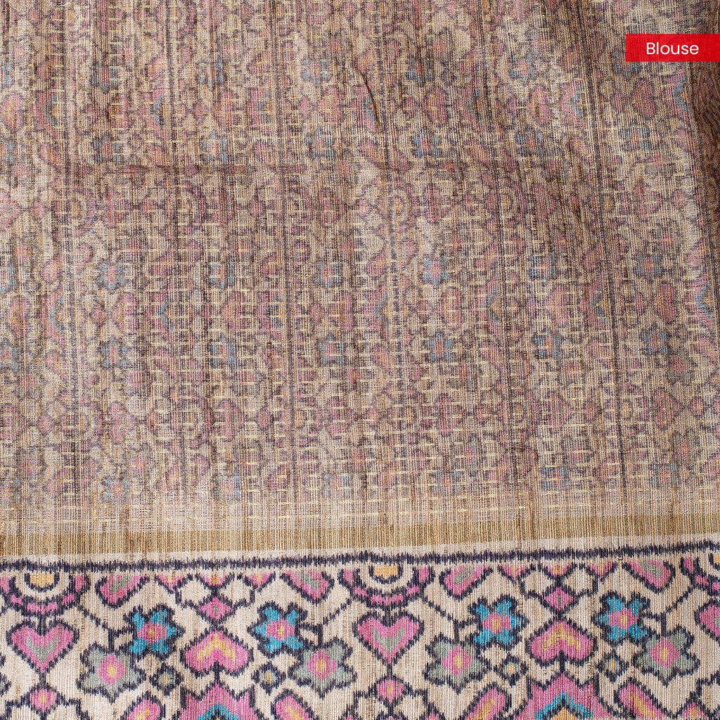 Semi Tussar Silk Saree – Zari Dotted Lines with Contrast Pallu - Kleem Boutique