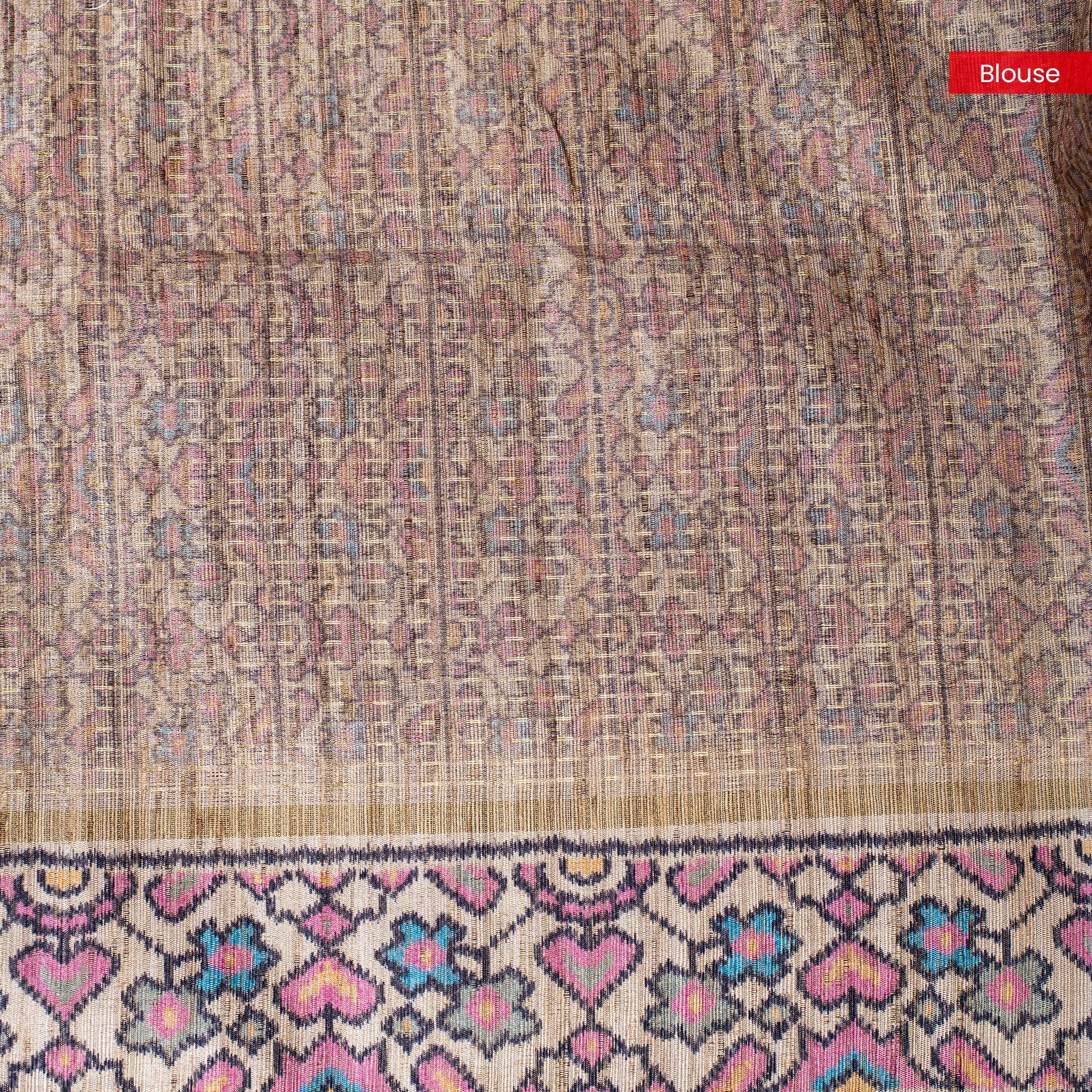 Semi Tussar Silk Saree – Zari Dotted Lines with Contrast Pallu - Kleem Boutique