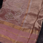 Pure Handloom Blush Pink Tissue Organza Saree – Peacock Appliqué - Kleem Boutique