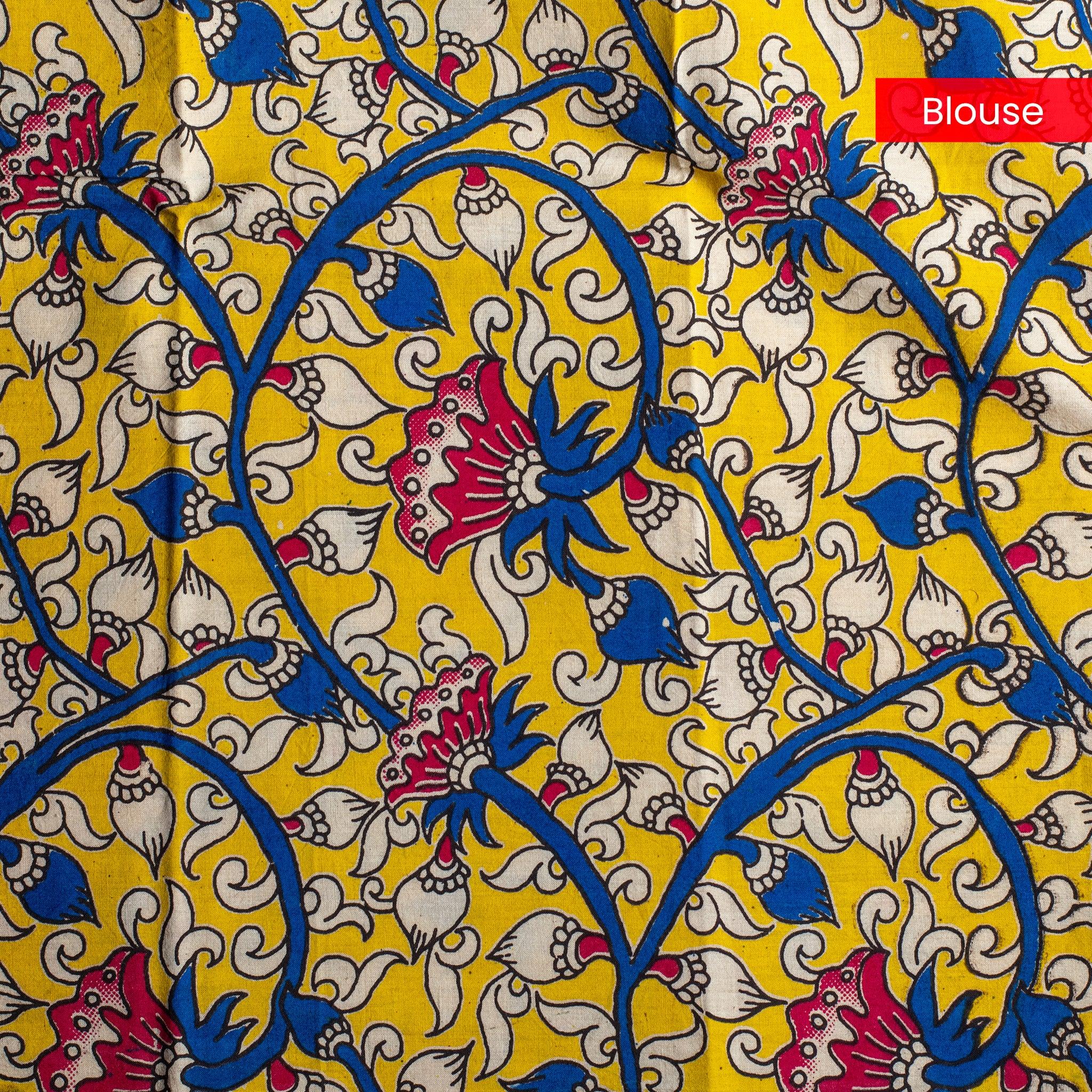 Pure Handloom MG Cotton Saree with Kalamkari Patch Work - Rani Pink - Kleem Boutique