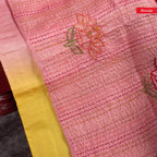 Pure Handloom Tussar Silk Multicolour Saree with Kantha Embroidery & Floral Border - Kleem Boutique