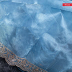 Tissue Kora Saree with Embroidery Work on the Border-Powdered Blue - Kleem Boutique