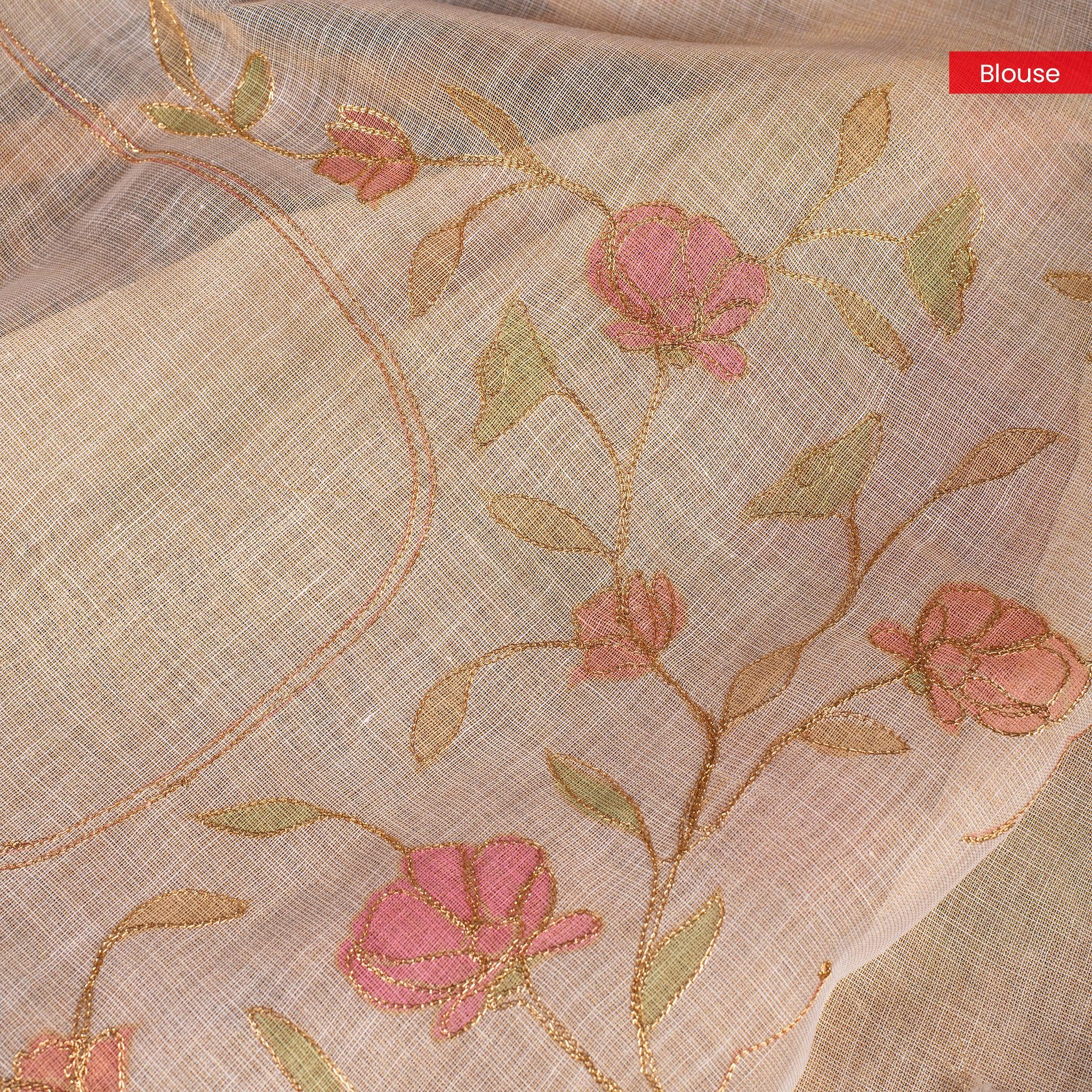 Linen Tissue Silk Saree – Off-White Digital Print - Kleem Boutique