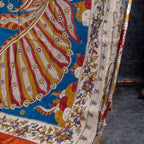 Pure Handloom Nizam Border Silk Saree with Kalamkari Print - Off-White - Kleem Boutique