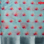 Semi Linen Silk Saree with Floral Embroidery – Sea Green - Kleem Boutique