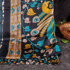 Pure Handloom Tussar Silk Saree with Vibrant Sequence Prints & Kalamkari Pallu - Kleem Boutique