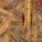 Tissue Organza Saree – Vertical Stripes with Aari & Floral Cutwork Border - Kleem Boutique