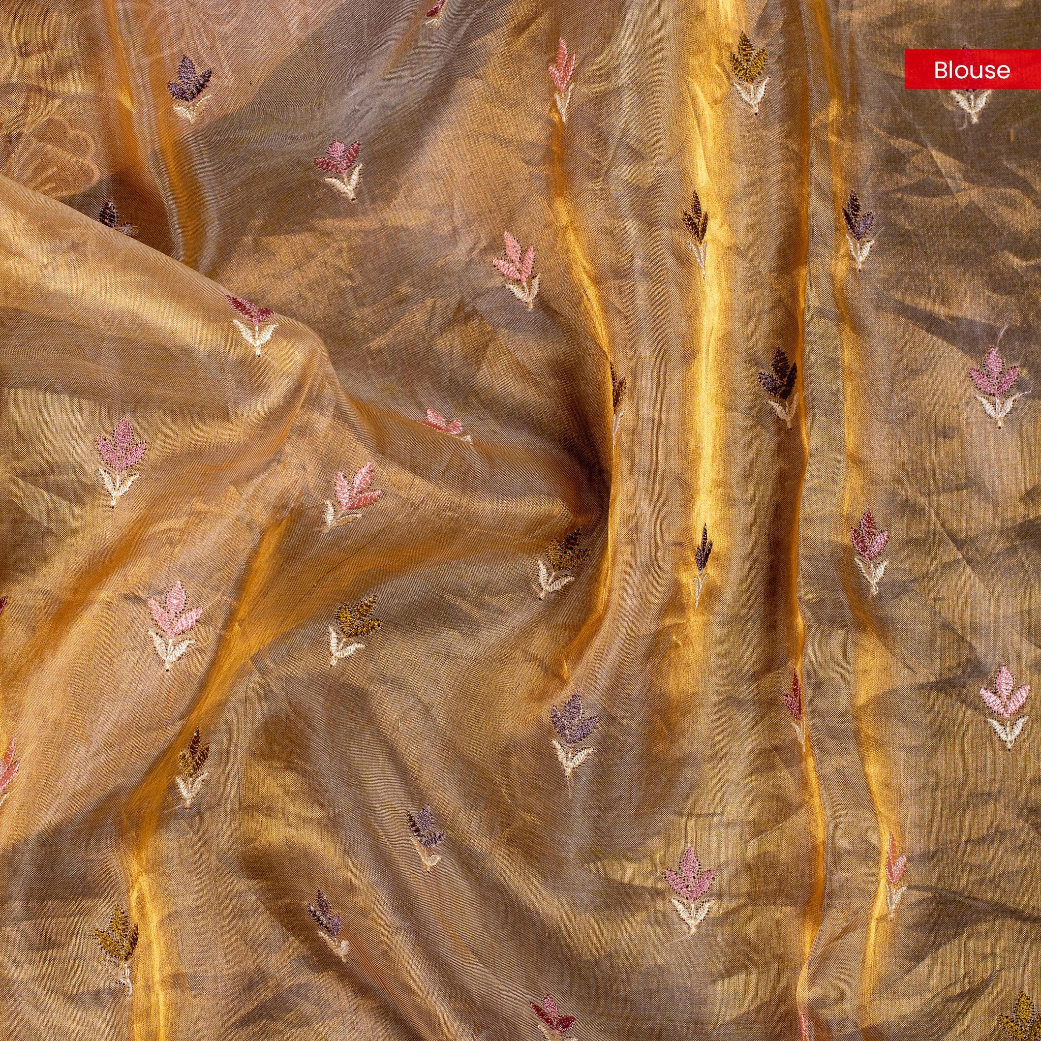 Tissue Organza Saree – Vertical Stripes with Aari & Floral Cutwork Border - Kleem Boutique