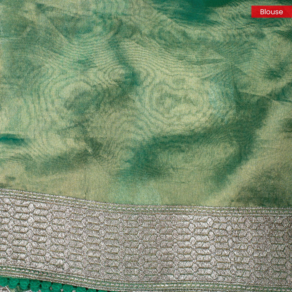 Pure Tissue Kora Organza Saree with Zari Butti & Embroidered Border – Green - Kleem Boutique