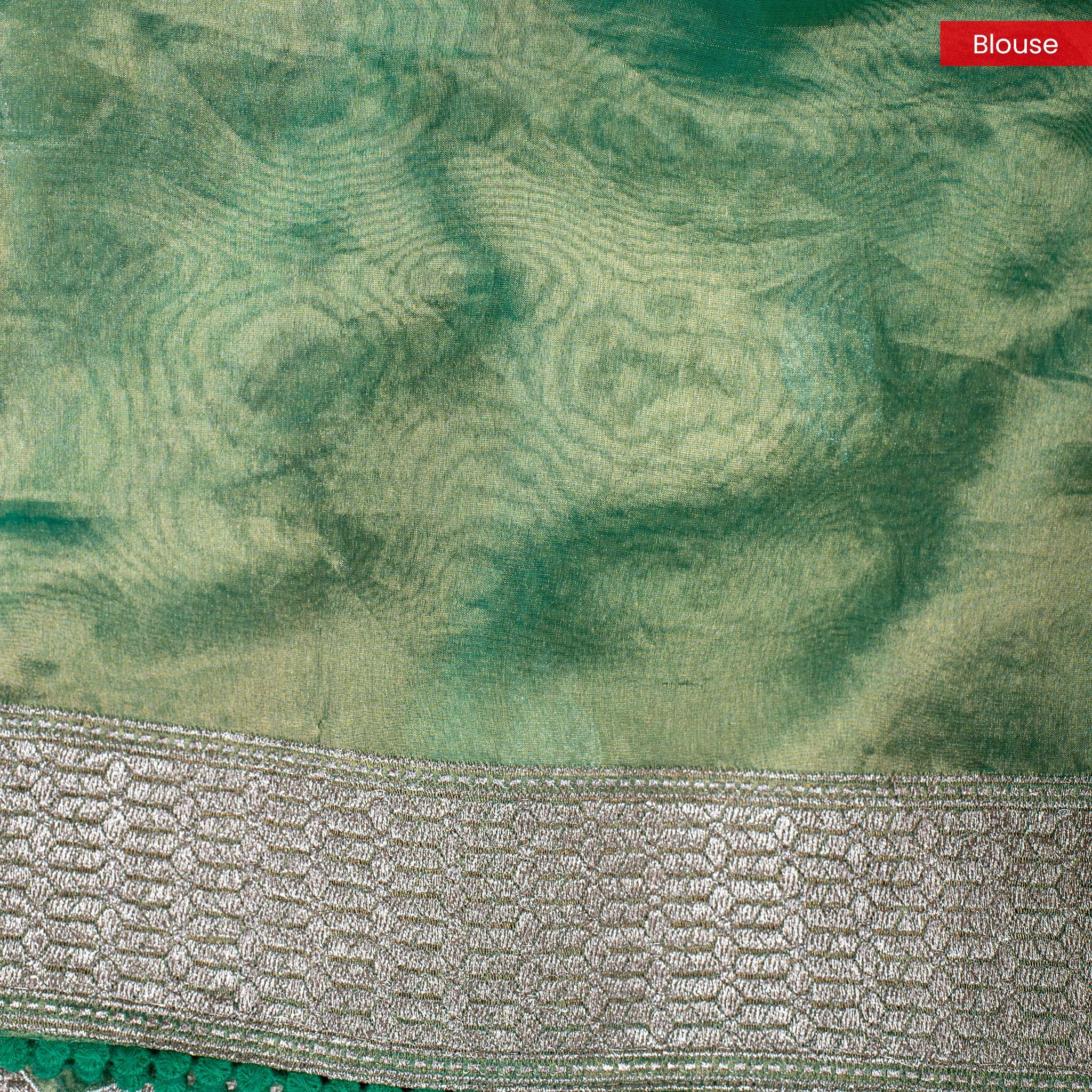 Pure Tissue Kora Organza Saree with Zari Butti & Embroidered Border – Green - Kleem Boutique