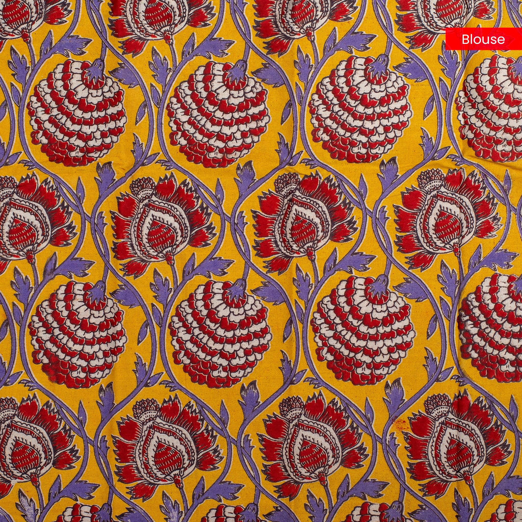 Pure Handloom MG Cotton Saree with Kalamkari Patch Work - Purple - Kleem Boutique