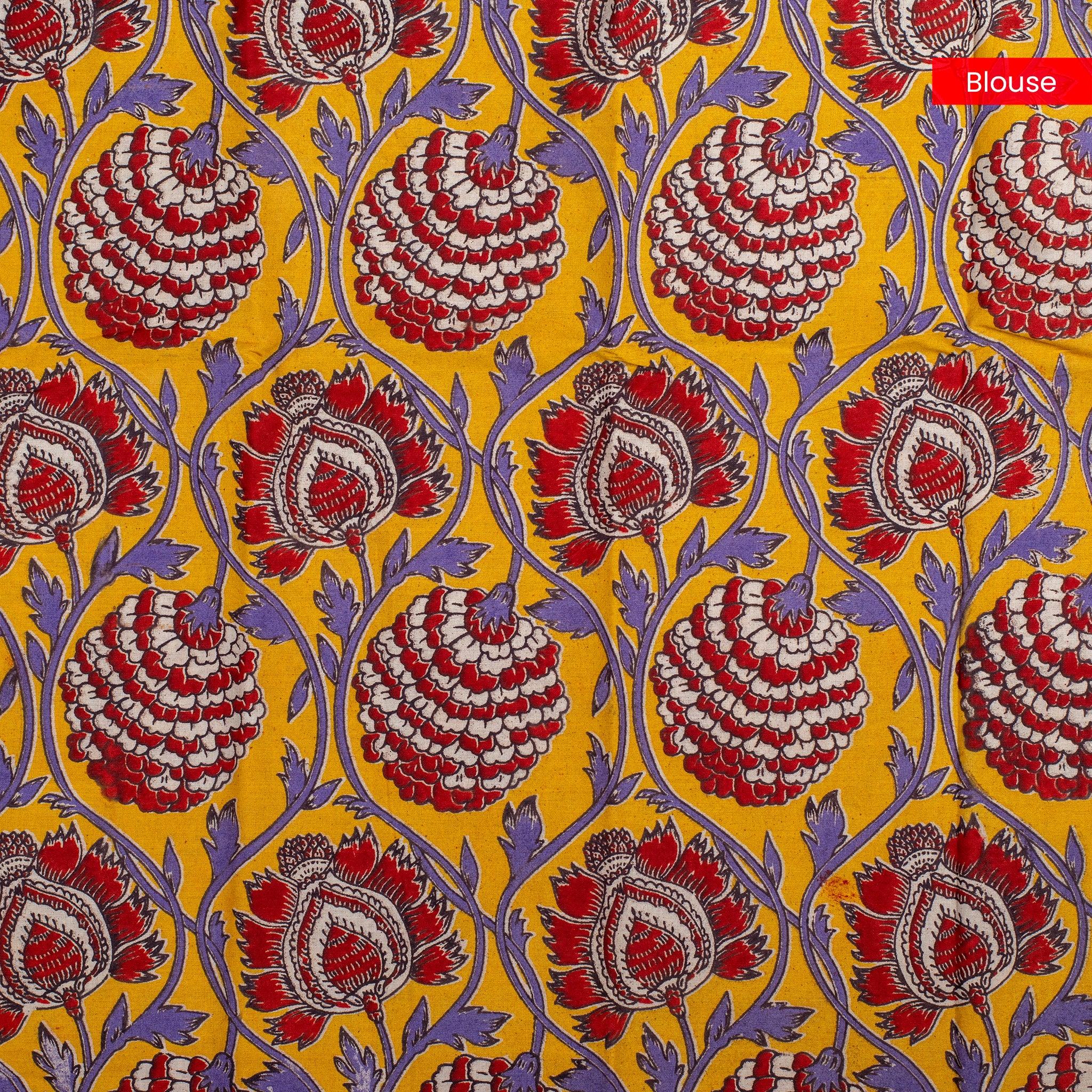 Pure Handloom MG Cotton Saree with Kalamkari Patch Work - Purple - Kleem Boutique