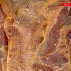 Tissue Organza Saree – Vertical Stripes with Aari &amp; Floral Cutwork Border - Kleem Boutique