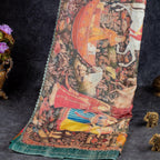 Pure Handloom Tussar Silk Saree with Abstract Digital Pallu & Contrast Green Blouse – Multicolour - Kleem Boutique