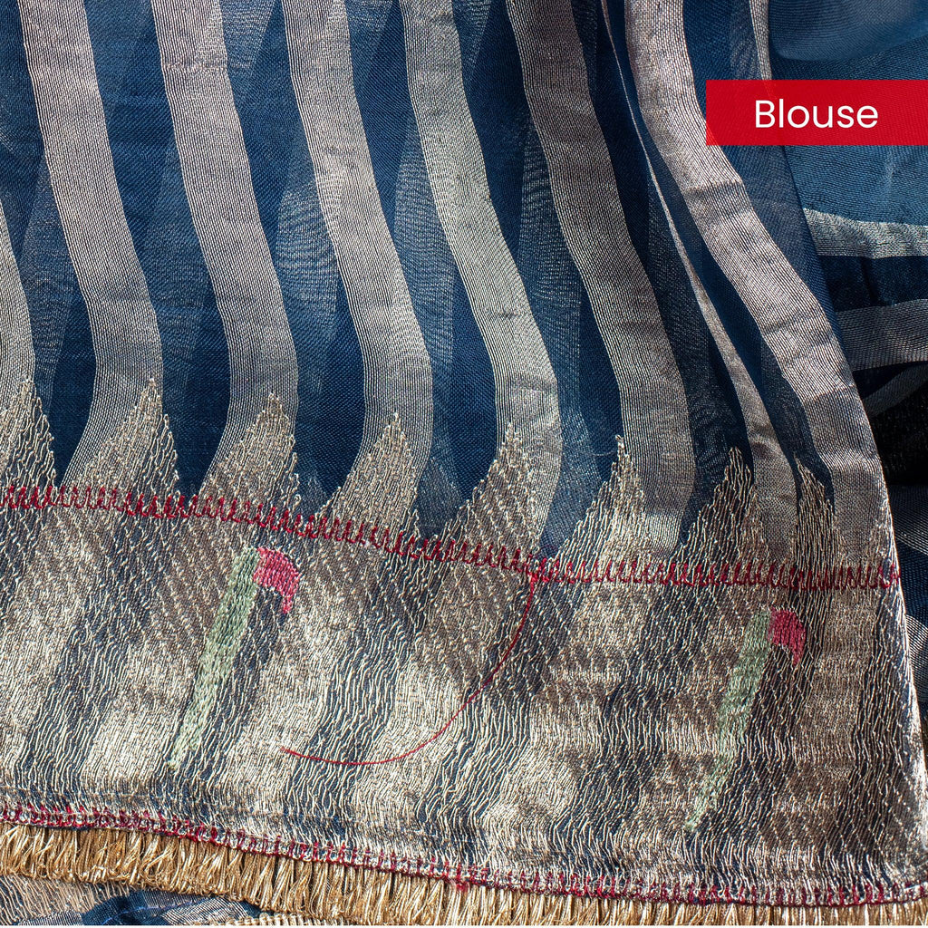 Pure Handloom Banarasi Kora Saree with Mukesh Work – Slate Grey - Kleem Boutique