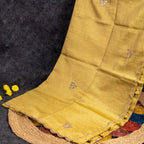 Soft Crushed Tissue Saree with Mirror Work – Mehendi Green - Kleem Boutique